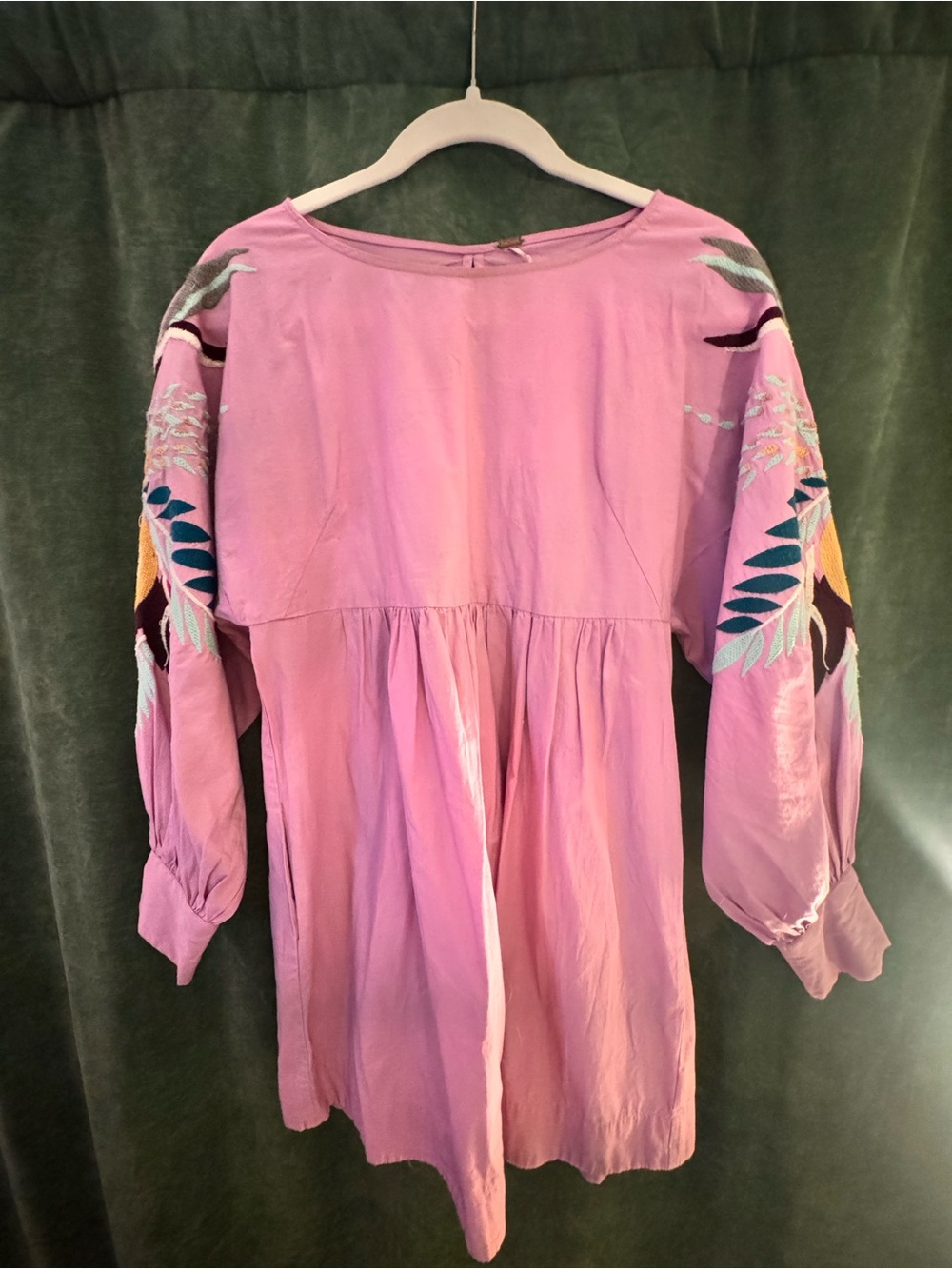 Free People Pink Embroidered Long-Sleeve Tunic